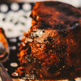 Half-eaten Christmas pudding