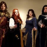 Hogwarts House founders cosplay, featuring Xander, Brett, Ash, and Troy