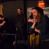 Playwright Matt Cox watches a “Puffs: Filmed Live” preview.