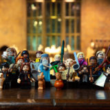 Iconic “Harry Potter” characters from the new LEGO minifigures series are featured together with a Great Hall backdrop.