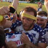 Seeker Harry Greenhouse and team after catching the game-winning Snitch, USA vs. Belgium