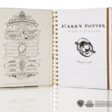 Harry Potter weekly planner from Con*Quest Journals, inside cover showing Time-Turner and school list of needed items