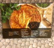 This recipe card gives instructions on how to make a steak and kidney pie, a British classic.
