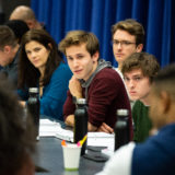 Nicholas Podany smiles during the script reading.