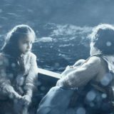 Leta, Irma, and Aurelius on the boat to safety after special effects have been added.