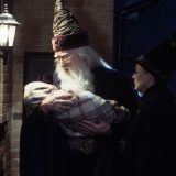 Dumbledore and McGonagall deliver baby Harry to the Dursleys.