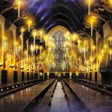 Floating candles illuminate the empty Great Hall.