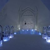 The chapel contains this large ice carving of Hogwarts.