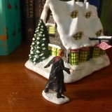 The Bradford Exchange “HONEYDUKES™” (side view) with “RON WEASLEY™” (back view), showing the glittering snow details of the roof and base of the figurine.