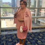 A frightfully pink Dolores Umbridge, complete with gloves and her trademark brooch