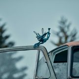 The Cornish Pixie is hanging on to the car door.