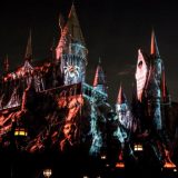 Creepy Acromantulas can be seen climbing across the castle.