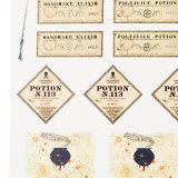 ConQuest HP Potions and Spells Sticker Sheet close-up, featuring mandrake elixir and Potion N.113
