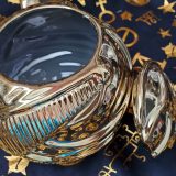 Harry Potter Golden Snitch Coffee Mug from Hallmark Gold Crown – lid off, front and side view