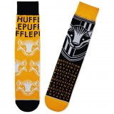 Harry Potter Hufflepuff Crew Socks from Hallmark Gold Crown, showing Hufflepuff House badger and attributes: dedication, patience, and loyalty