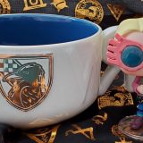 Harry Potter Soup Mug from Hallmark Gold Crown – Ravenclaw crest in gold detail, pictured with Luna Lovegood Funko POP! wearing her Spectrespecs