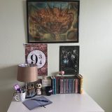 Harry Potter Hogwarts Lamp from The Bradford Exchange: pictured with other Harry Potter collectibles and books