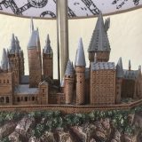 Harry Potter Hogwarts Lamp from The Bradford Exchange: Hogwarts castle sculpture base, back view, close up on castle