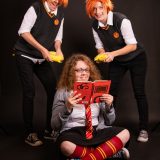 Fred and George pester Hermione with whoopee cushions while she’s trying to study.