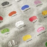 This close-up image of the graphic design on the front of the Mini Boden Bertie Bott’s T-shirt in gray provides a better look at the beans and their flavors, including pumpkin, black pepper, horseradish, and earthworm. The shirt retails at £18.