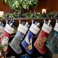 These incredible stockings are available in Hogwarts House colors and other magical designs such as Golden Snitches, owls, and Chocolate Frogs.