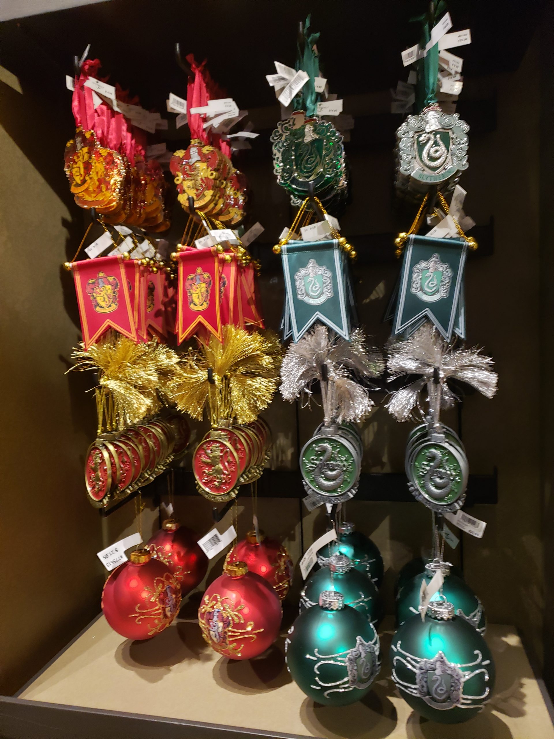 Gryffindor and Slytherin ornaments