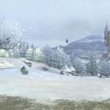 The Whomping Willow looks unassuming and less deadly than usual in this snowy scene on the Castle Grounds.