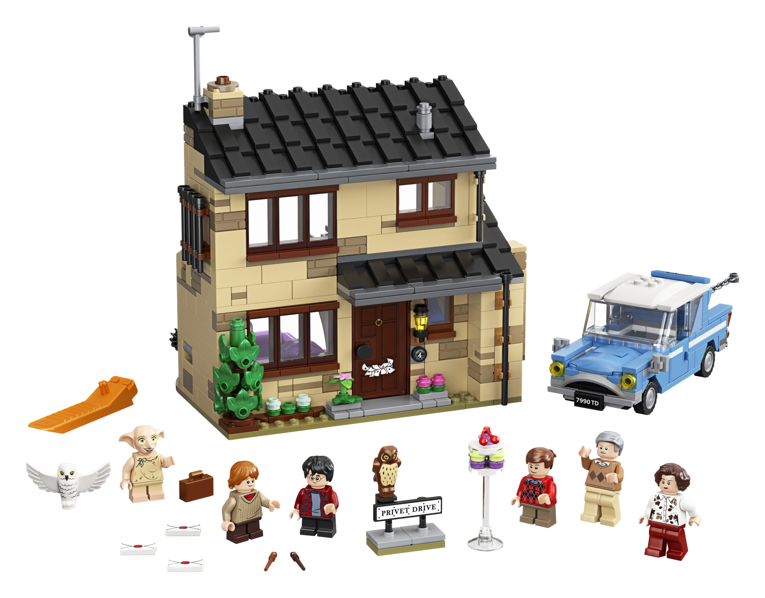 4 Privet Drive includes the Dursleys’ house and the Flying Ford Anglia. You can even make Dobby drop a cake on one of the minifigures!