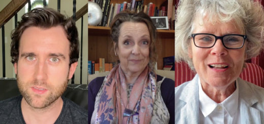 Matthew Lewis, Helen Howard, and Imelda Staunton reading "Harry Potter and the Philosopher's Stone" for Harry Potter at Home.