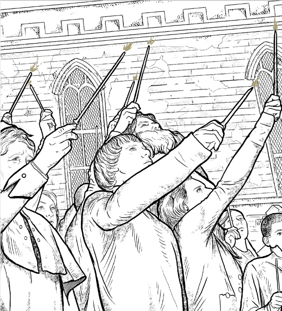 “Harry Potter: Coloring Wizardry”, wands up