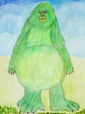 Pictured is an illustration for the United Kingdom edition of “The Ickabog” by Aron, 7, of India.