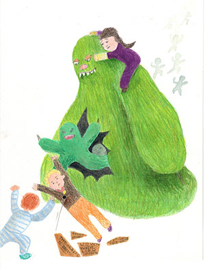 Pictured is an illustration for the United Kingdom edition of “The Ickabog” by Grace, 8, of Australia.