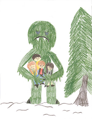 Pictured is an illustration for the United States edition of “The Ickabog” by Fleur, 9, of Washington.