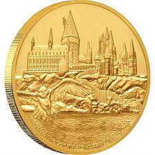 The Hogwarts Castle coin in gold features an image of the iconic school on a 1 oz. coin.