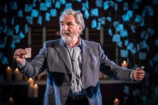 Jim Carter gestures as he rehearses for the Donmar Warehouse’s holiday production. (Credit: Save the Stage/Donmar Warehouse’s)