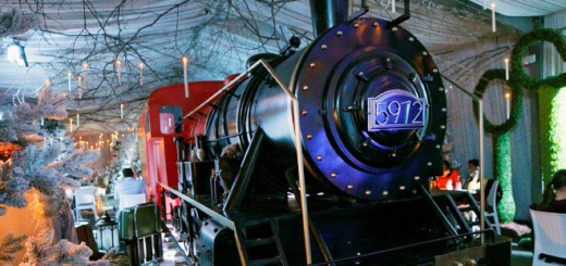 A train decorated to look like the Hogwarts Express is pictured in the middle of a dining room at Cava, an Italian restaurant in Connecticut. (Photo by Dave Zajac, "Record-Journal")
