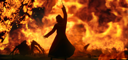 An image showing swirling fire and a giant spider from Hogwarts Legacy.