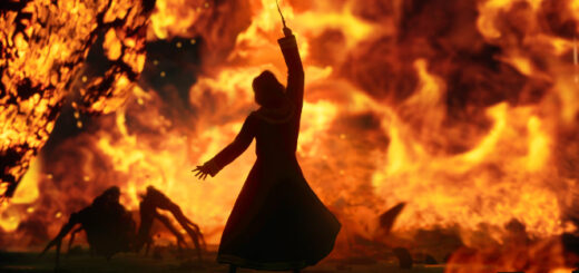 Firefight with giant spider in background.