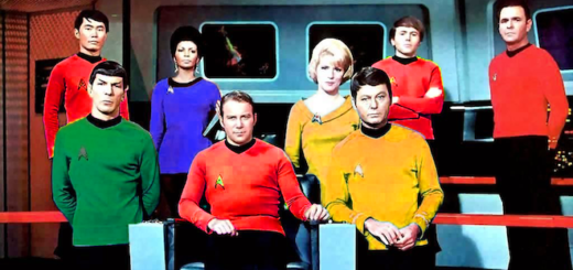 star trek: the original series cast edited into their hogwarts house colors