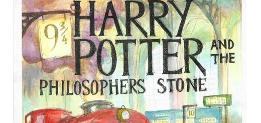 Top part of the rough draft of the original cover artwork for "Harry Potter and the Philosopher's Stone"