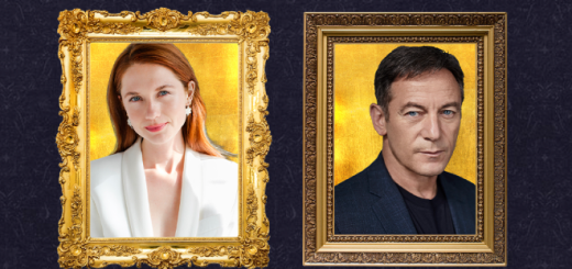 Graphic from "Harry Potter and the Cursed Child" showing Bonnie Wright and Jason Isaacs.