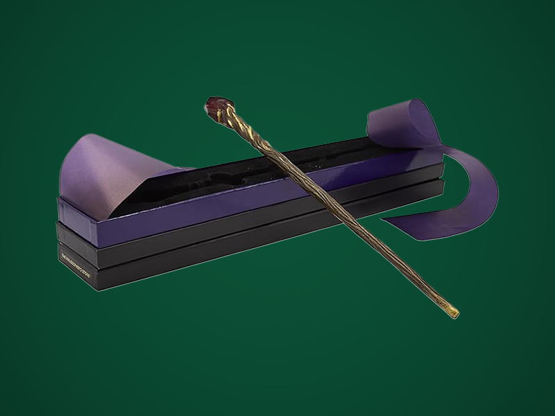 Philosopher’s Stone Wand – 14” Collectible Wand – Red Alchemical Stone & Gold Spiral Design