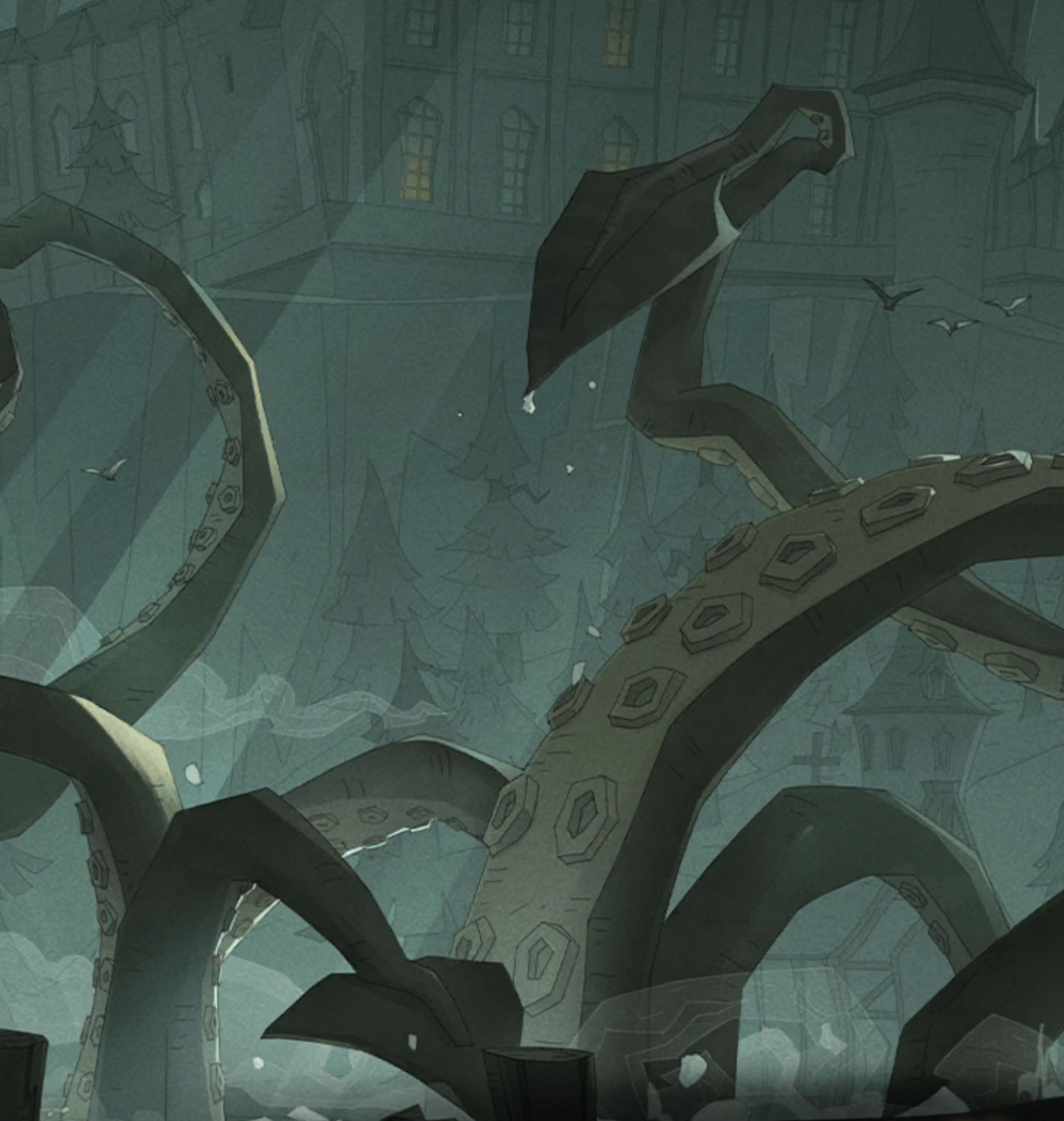 The Giant Squid in the lake outside the Slytherin common room